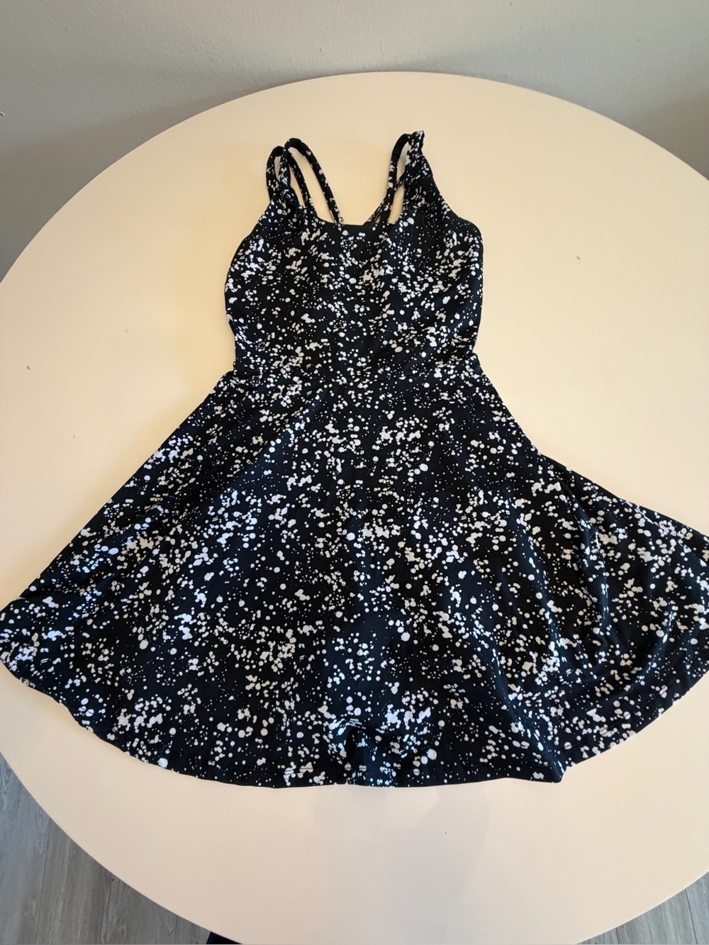 Fabletics Women’s Black & White Spotted Fit-and-Flare Dress